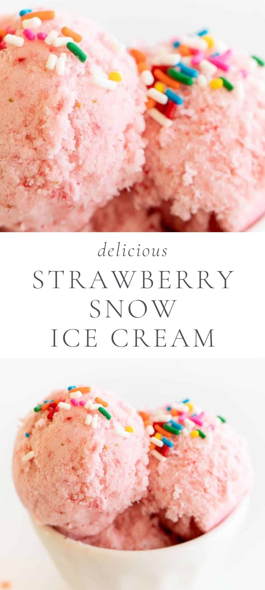 Scoops of strawberry snow ice cream with sprinkles