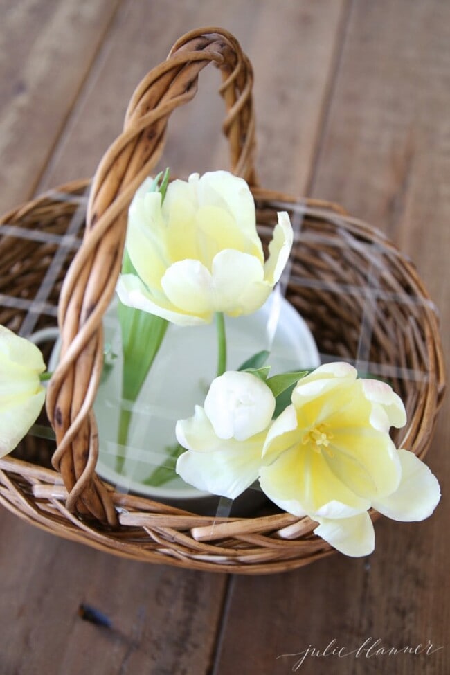Create Your Own Flower Basket Arrangement Filled With Yellow Tulips