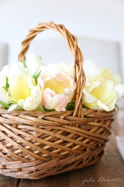 Create Your Own Flower Basket Arrangement Filled With Yellow Tulips