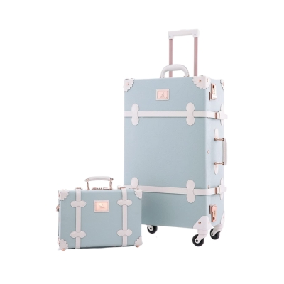 Blue and white vintage suitcases