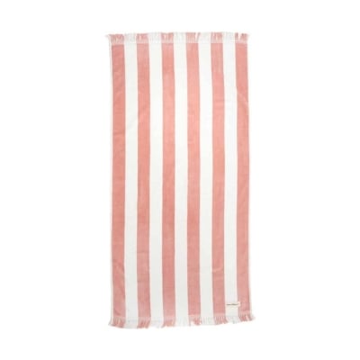 a pink striped beach towel