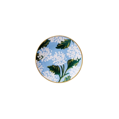 A blue and white floral ceramic ring dish