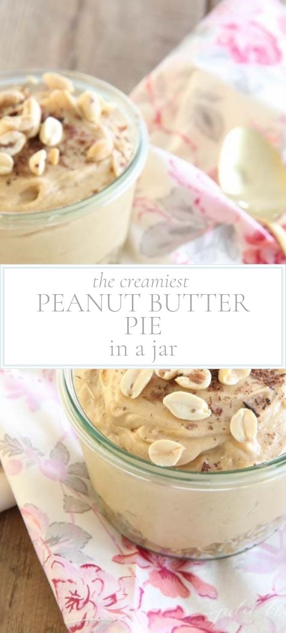 Two small clear glass jars containing peanut butter pie