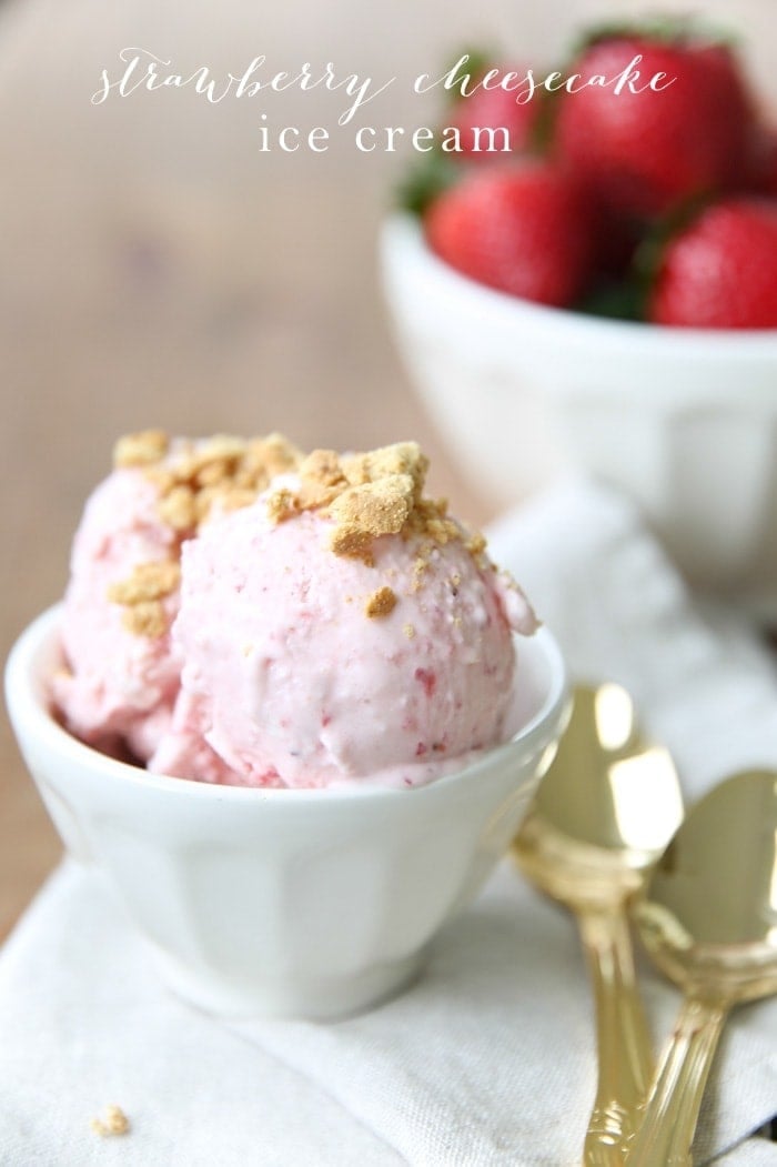 Creamy, smooth, delicious no churn strawberry cheesecake ice cream made in minutes! You'll never need an ice cream maker again with this no churn ice cream!