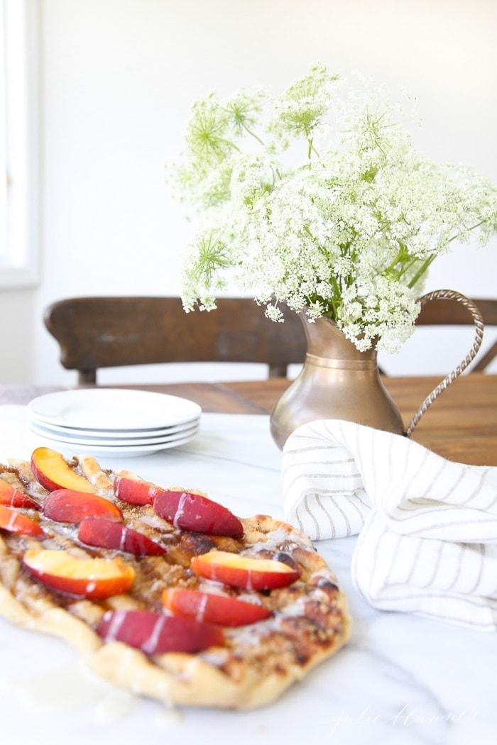 Incredible Peach Dessert Pizza on the grill or in the oven