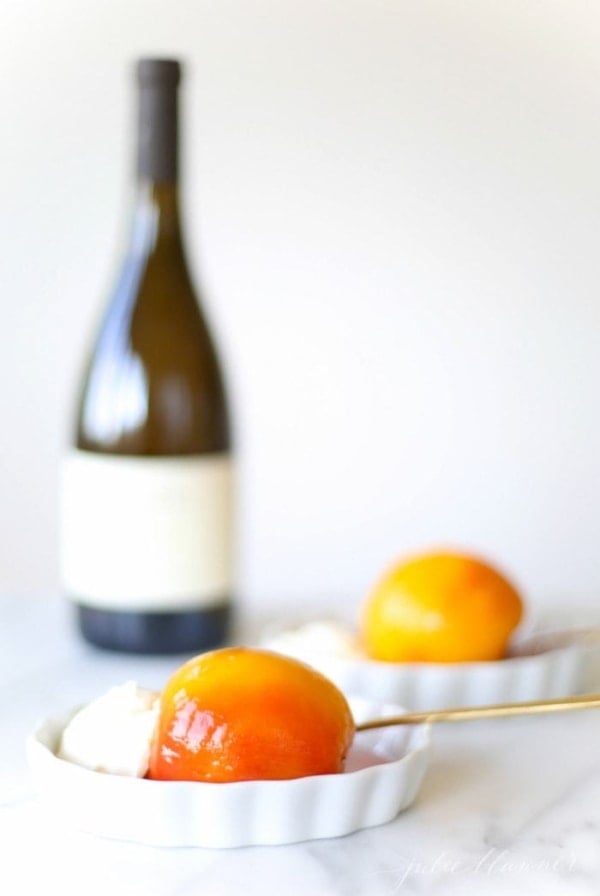 Poached peaches with mascarpone cream recipe