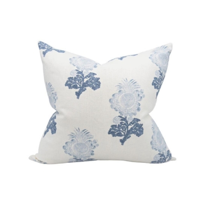 a blue and white floral pillow cover