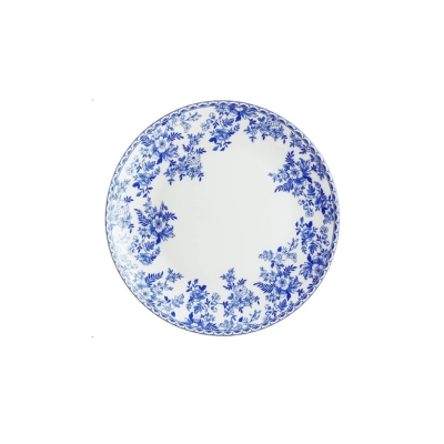 a blue and white plate