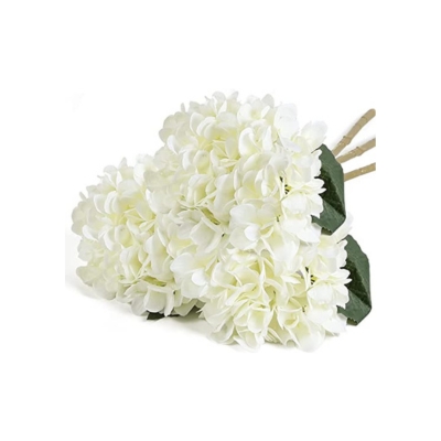 white faux hydrangea on a white background
