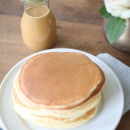 Thick pancakes with peanut butter syrup recipe
