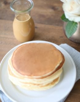 Thick pancakes with peanut butter syrup recipe