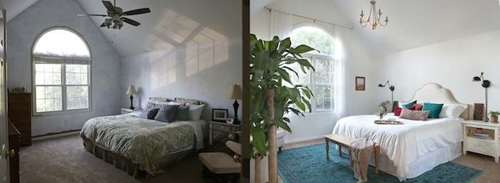 before and after bedroom makeover with decorating tips