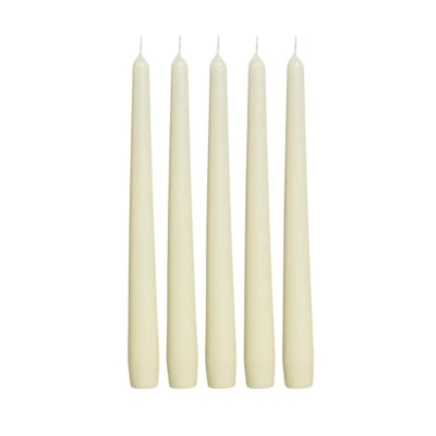 A set of five cream candles on a white background, perfect for creating a cozy Christmas candle centerpiece.