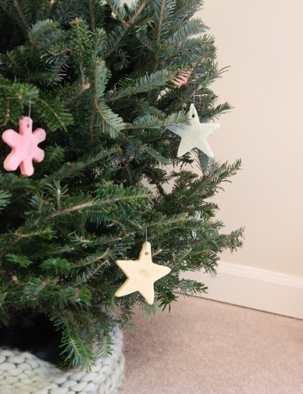 christmas tree decorated with color salt dough ornaments