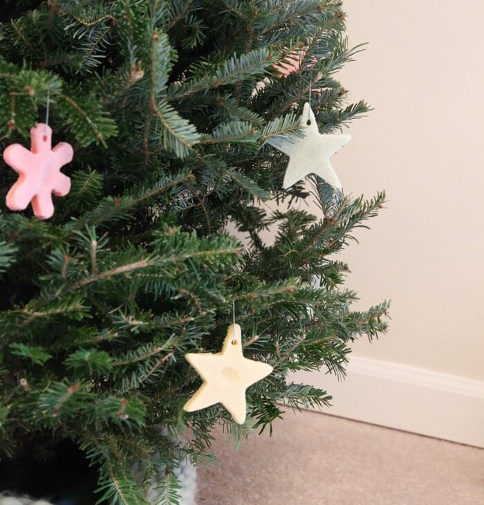 christmas tree decorated with color salt dough ornaments
