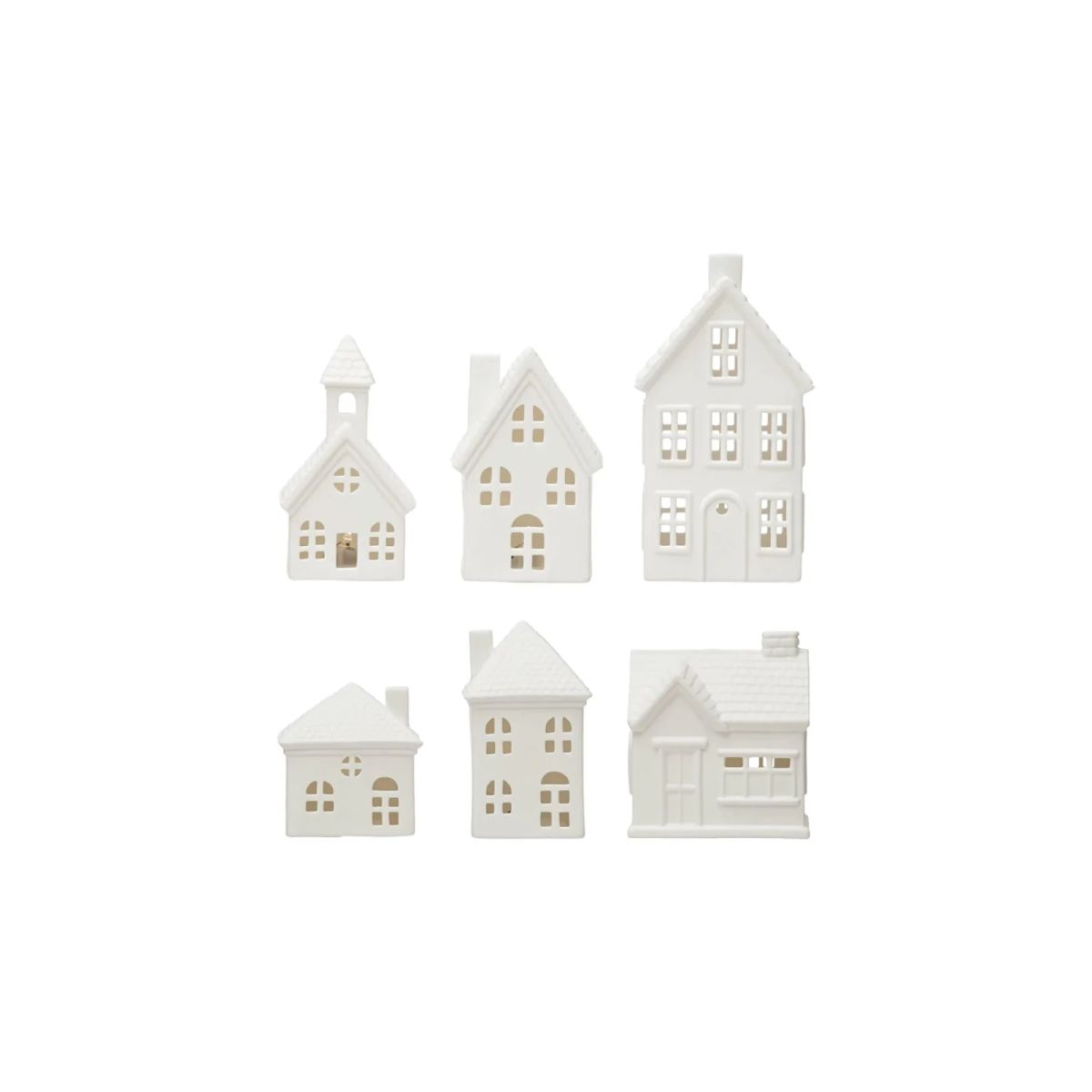 Small white ceramic holiday village Christmas decorations
