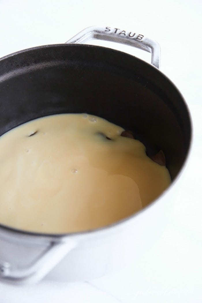 Condensed milk added to the pot