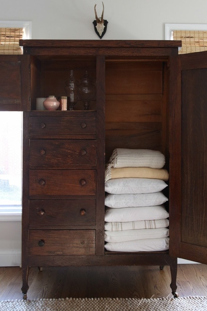 Living room organization - linen closet