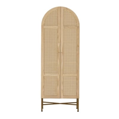a curved rattan linen cabinet
