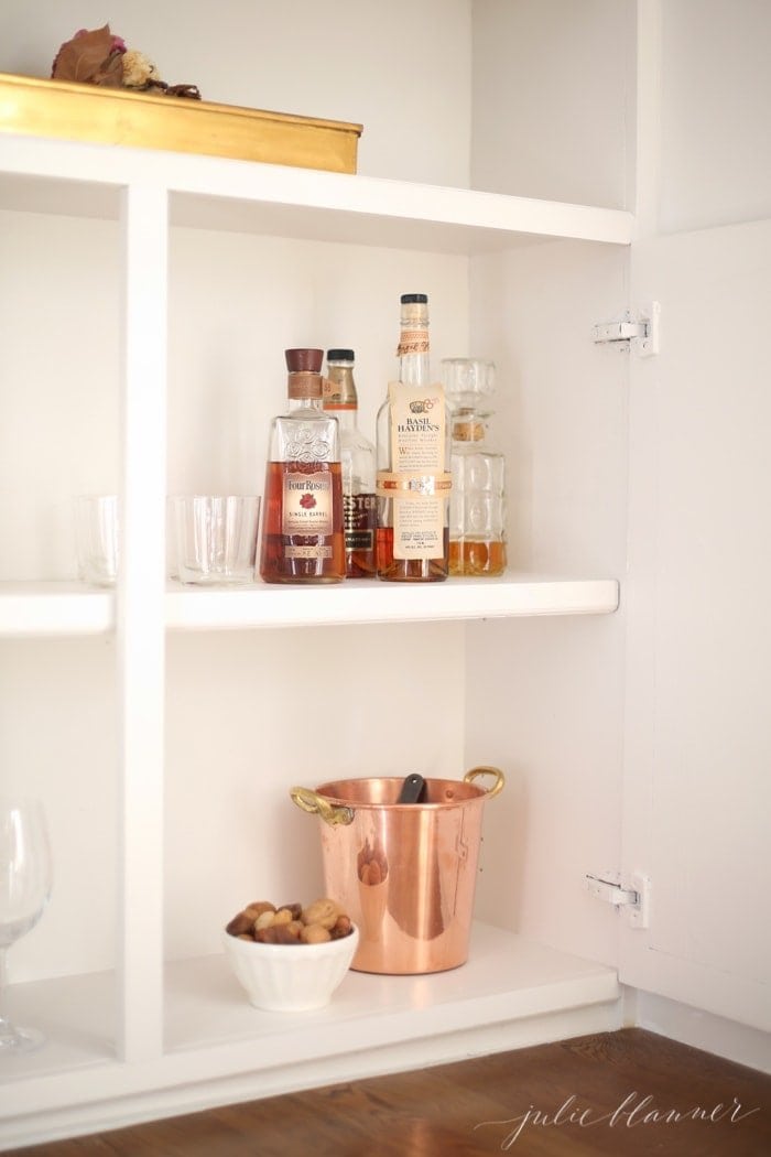 Beautiful bar cabinet in a built in bookcase