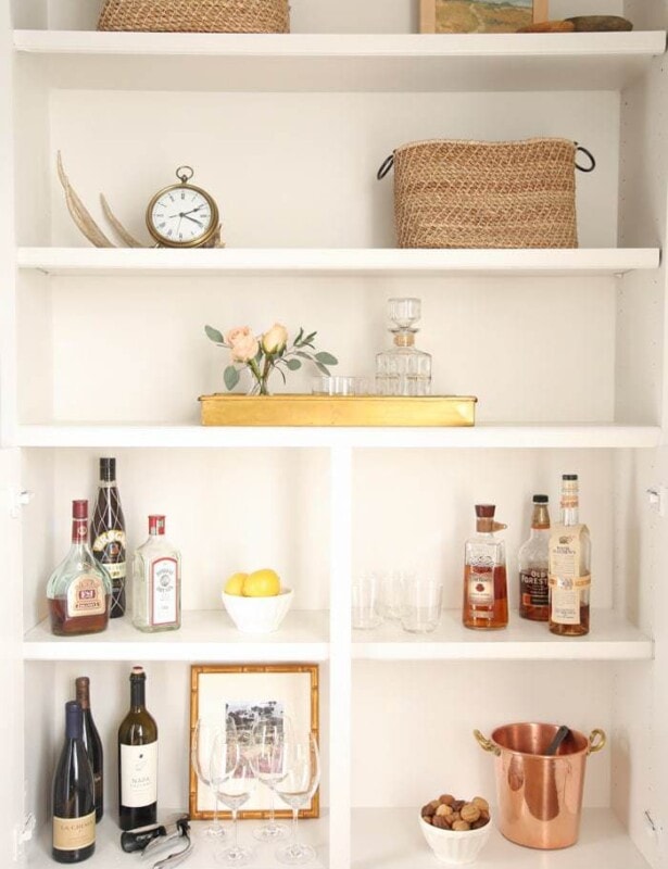 Beautiful bar cabinet in a built in bookcase