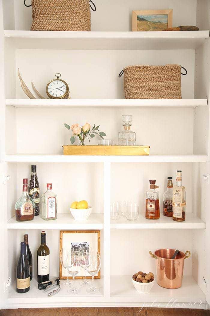 We created this coffee bar/wine bar from an old coat closet. We