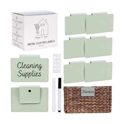 Enhance your linen closet with this all-inclusive cleaning supplies kit, elegantly presented in a wicker basket.