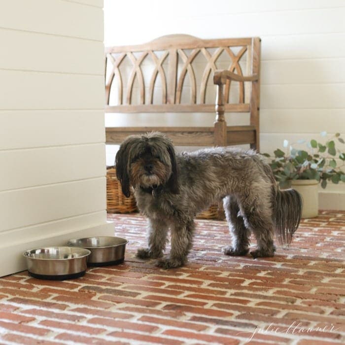 Brick mudroom floors are easy to clean, vacuum and perfect if you have pets