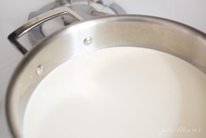 Cream in a saucepan