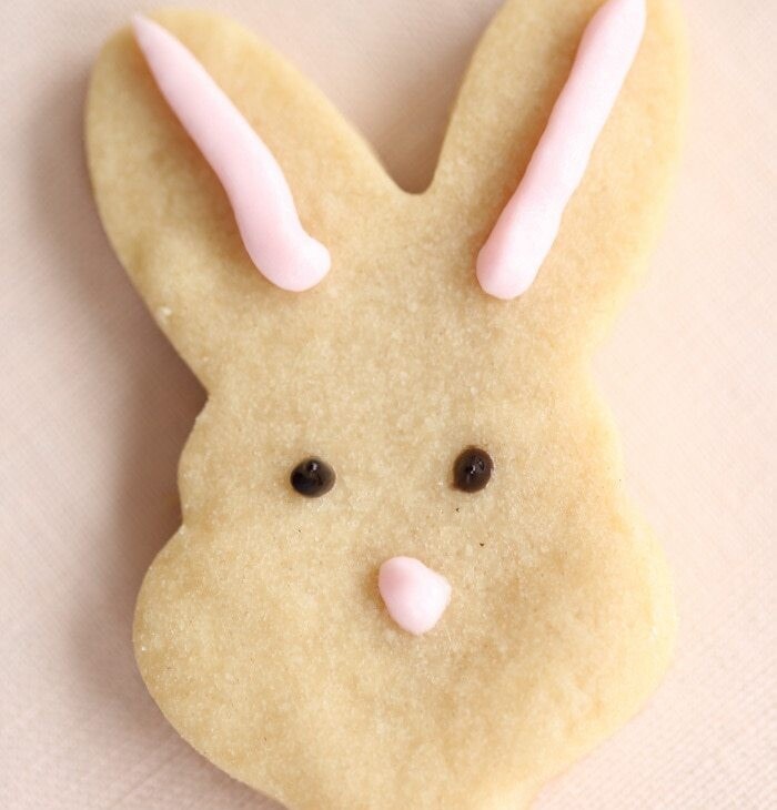 3 ingredient butter shortbread cookie recipe cutout in shape of a bunny