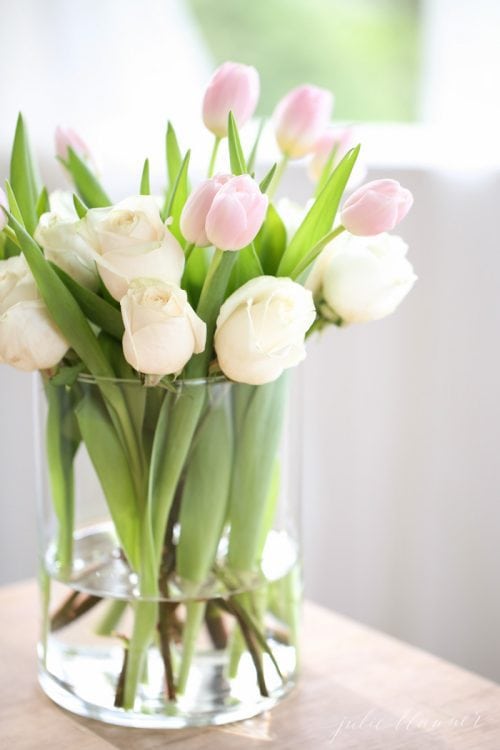 The Easiest Arrangement of Pink Tulips and Roses Julie Blanner