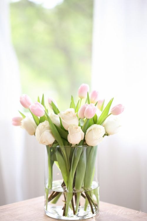 The Easiest Arrangement of Pink Tulips and Roses Julie Blanner