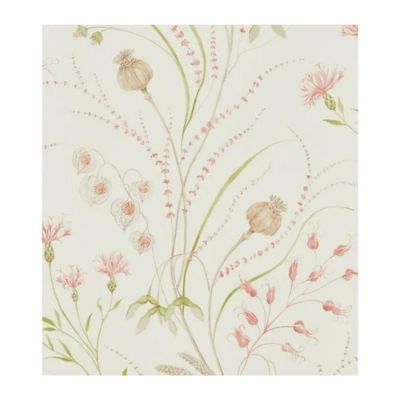 cream pink and green floral powder room wallpaper