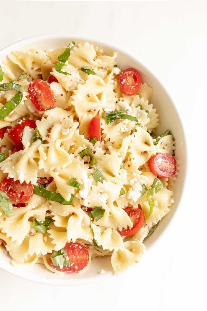 easy bowtie pasta salad in a mixing bowl