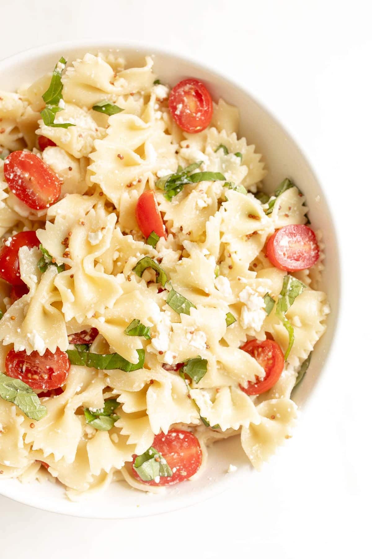 bow tie pasta salad with vinaigrette tomatoes and basil