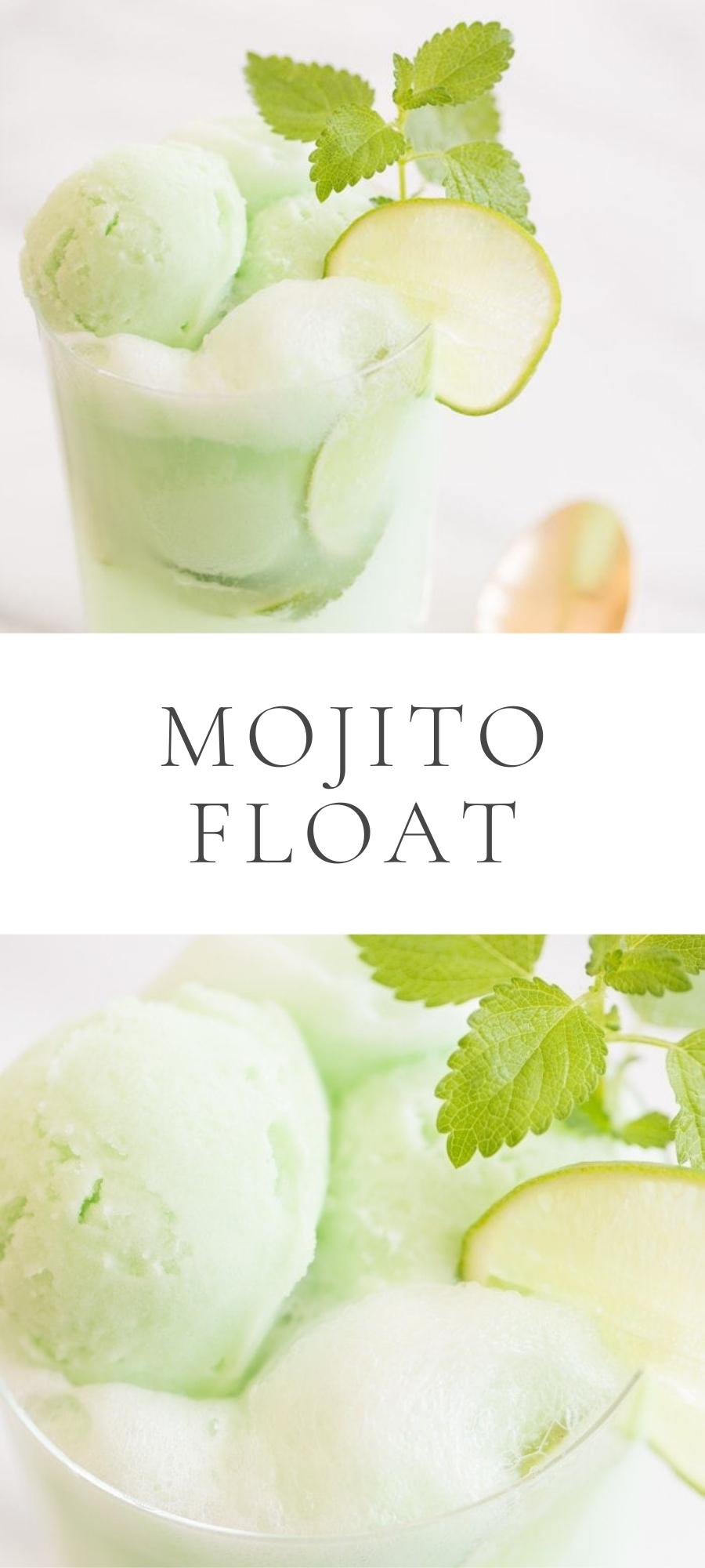 mojito float in glass with mint and sliced lime