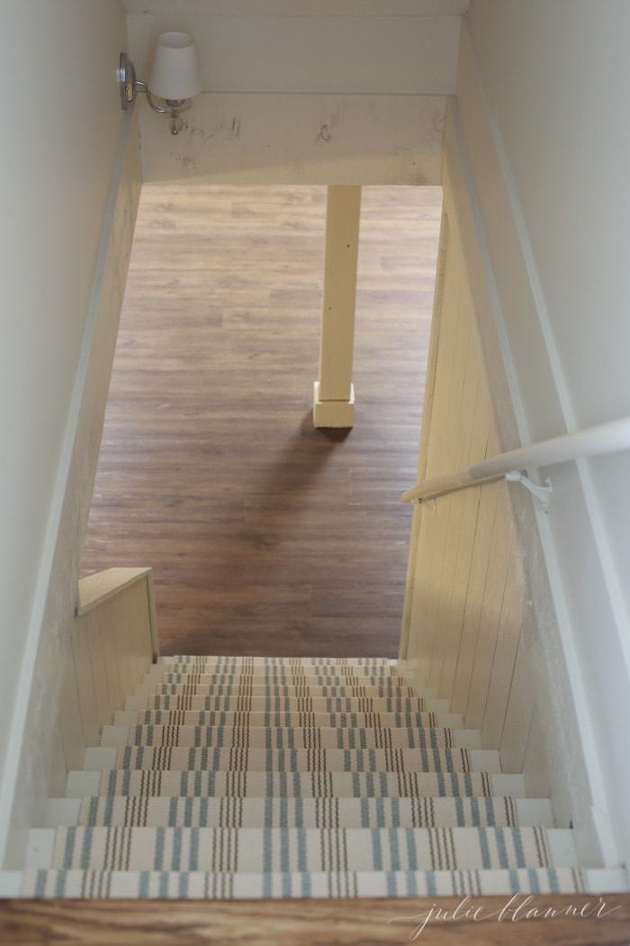 Stair Ideas Striped Runners, What Is The Best Flooring For Basement Stairs