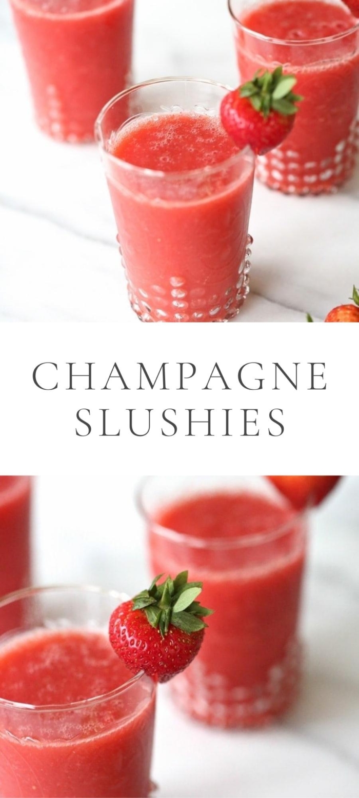 champagne slushes in glasses with strawberries