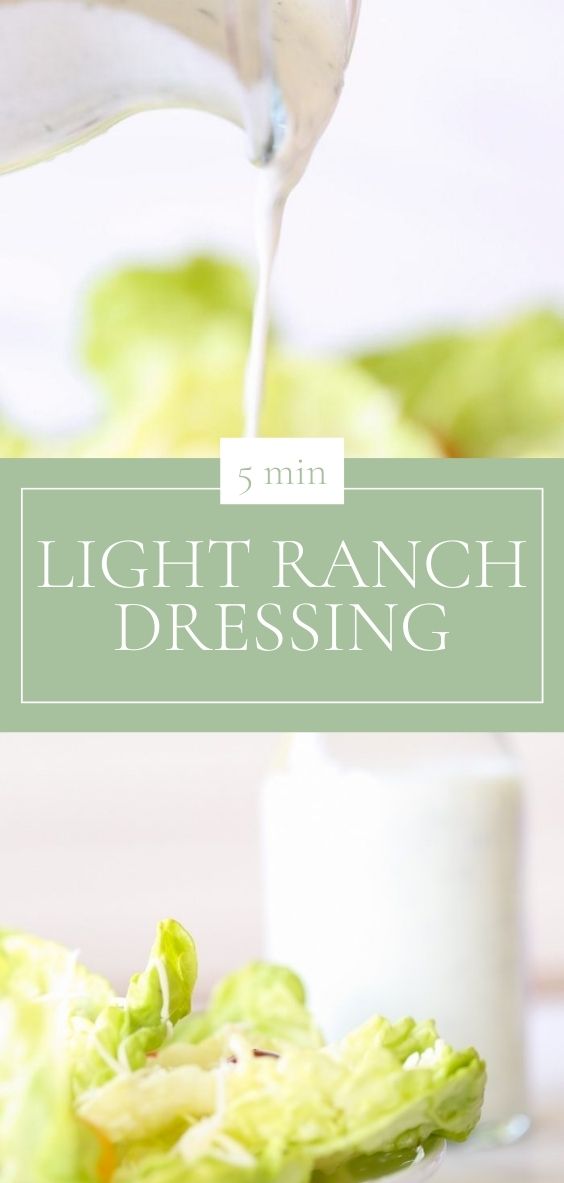 On a marble counter top, there is a glass jar of light ranch dressing and a salad.