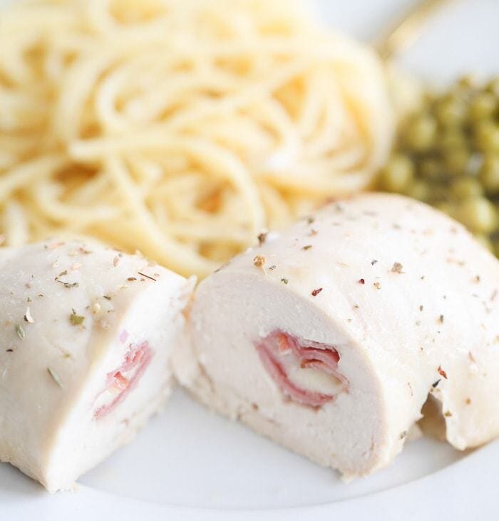 An easy, crowd pleasing 10 minute dinner - Prosciutto and Fontina Stuffed Chicken Breasts