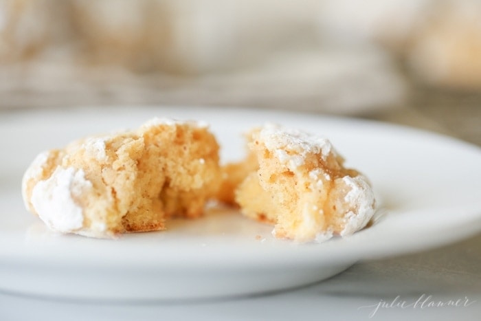 Close up of a Pumpkin Gooey Butter Cake Cookie on a white plate