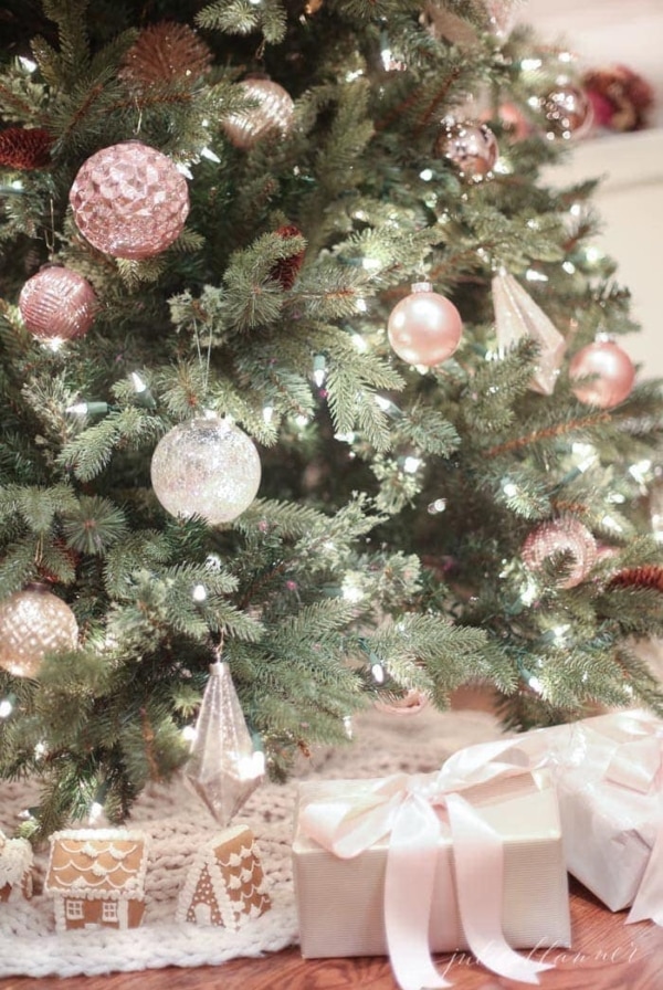 beautiful blush pink whimsical Christmas tree decorating ideas