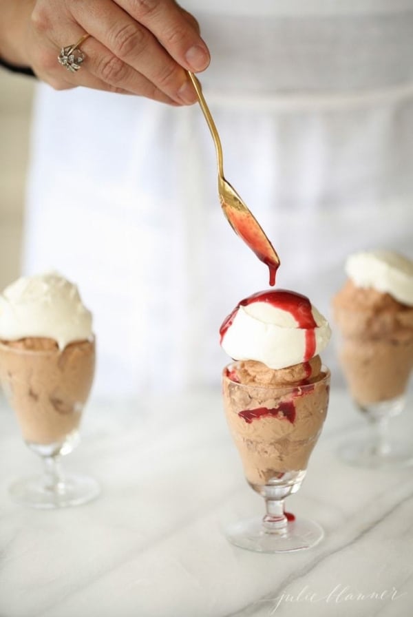 chocolate mousse parfaits with Raspberry and Sauce