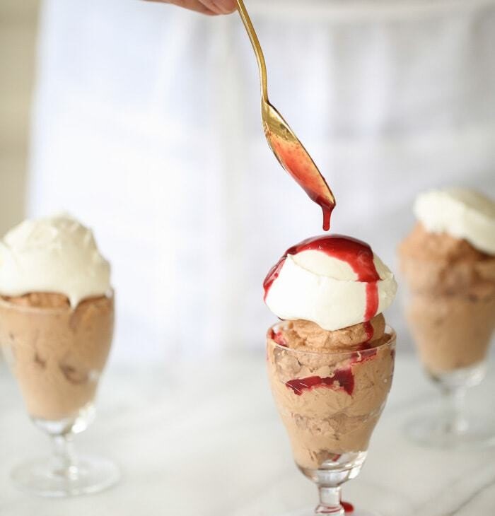 chocolate mousse parfaits with Raspberry and Sauce