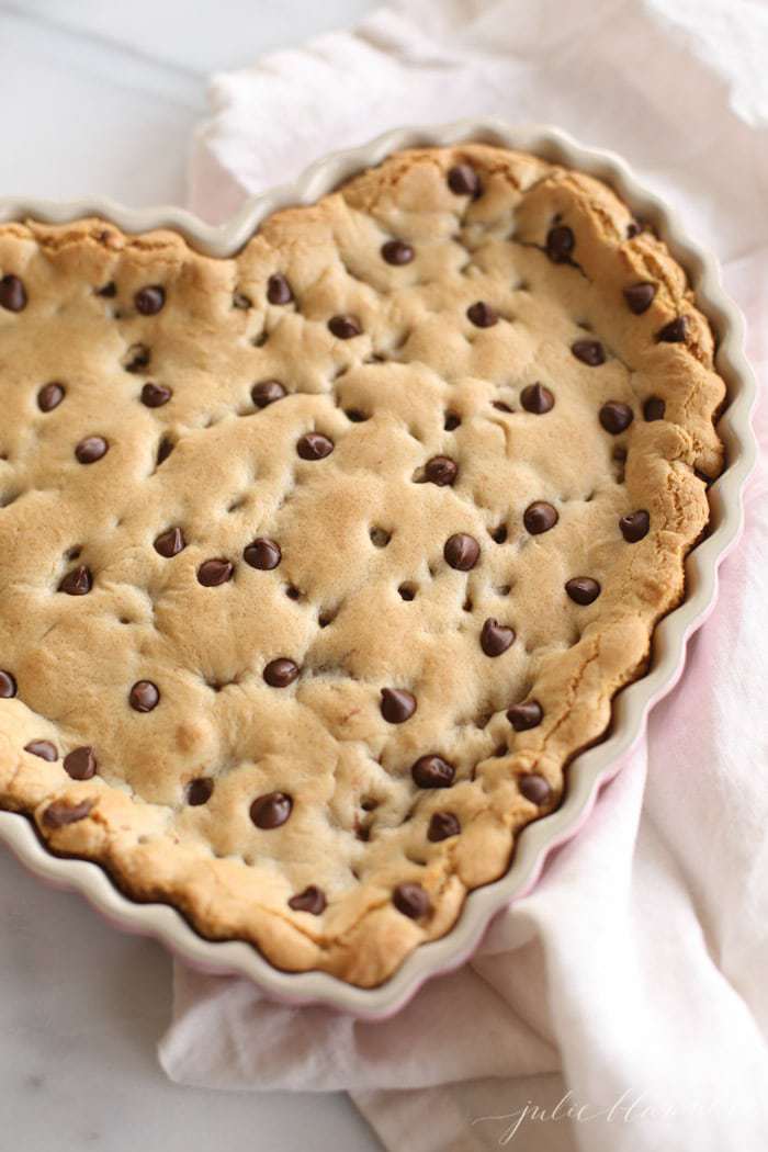 cookie cake in a heart shaped tart pan