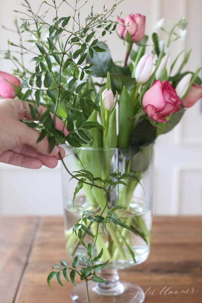 how to arrange grocery store flowers for Valentine's Day