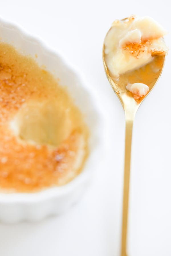 Easy to make creme brulee served in a bowl with a spoon.