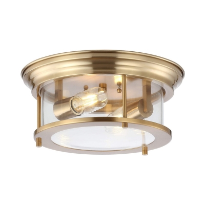 A brass flush mount lantern ceiling light.
