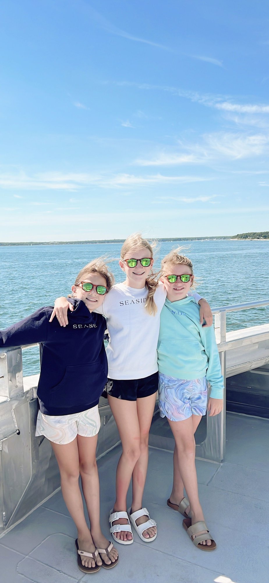 Three little girls on a beach in Martha's Vineyard