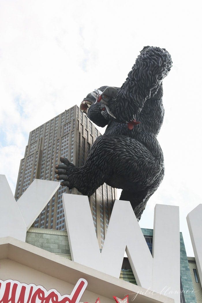 Branson Missouri wax museum entrance, with a giant Godzilla statue.